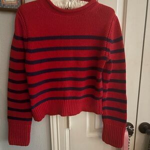 J. Crew Red and Navy Striped Women's Sweater